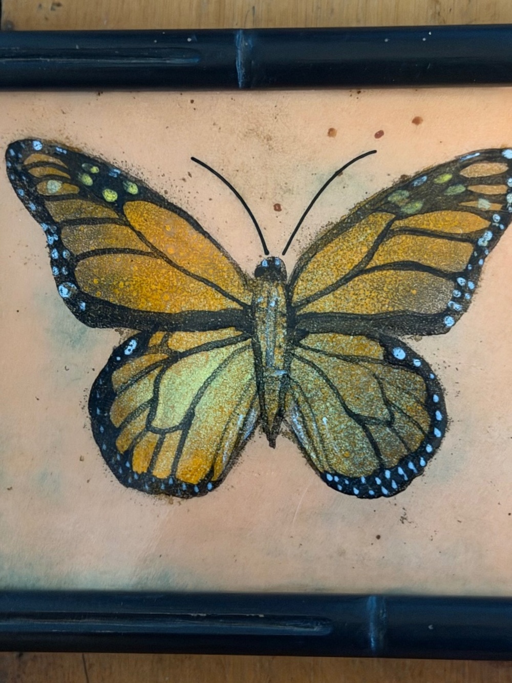 🦋 VTG OOAK Enamel on Copper Butterfly Painting by  EHW  1974